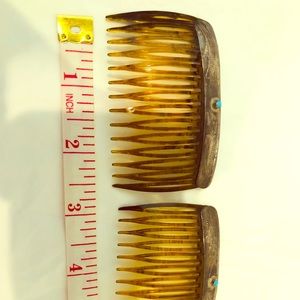 2 silver hair combs turquoise Native American